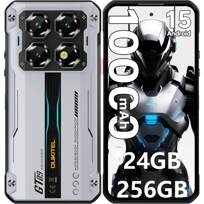 OUKITEL WP60 5G Mobiele Telefoon 24GB+256GB 10000mAh 7,2  Scherm 108MP Android 15 zilver