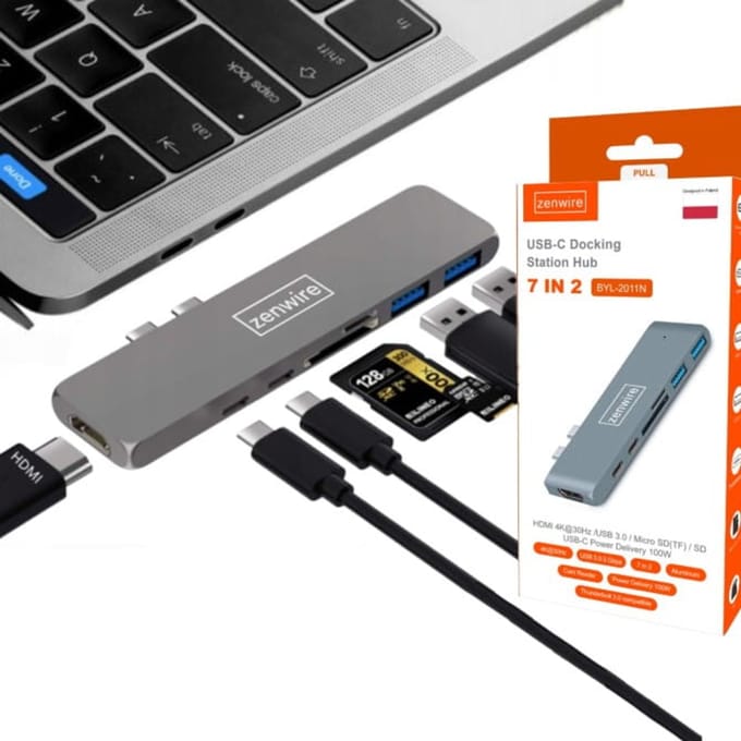 7in 1 HUB USB-C HDMI 4K SD Thunderbolt 3.0 Adapter USB 3.0 Voor Macbook Pro Air M1 M2 M3 Zenwire BYL-2011N