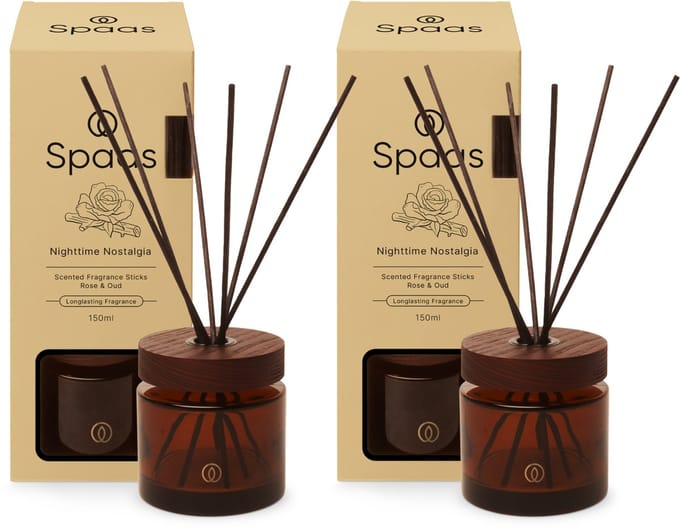 Spaas Reed diffuser - Set van 2 Geurstokjes - Rozen en Oudhout - 150ml - Refill concept - Nighttime Nostalgia