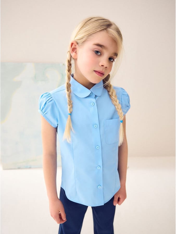 Next - Meisjes - Schoolblouse met pofmouwen - Blauw