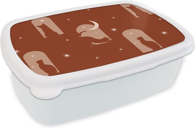 Broodtrommel Wit - Lunchbox - Brooddoos - Sterren - Kat - Design - 18x12x6 cm - Volwassenen