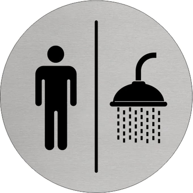 CombiCraft Aluminium deurbordje 'Mannen en Douche' Ø75 mm met 3M-tape