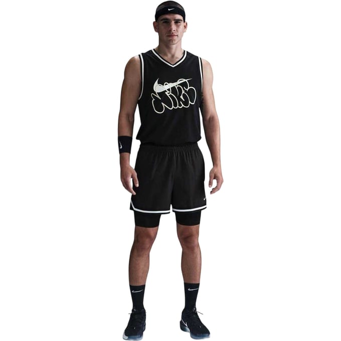 Nike Heren 2 in 1 Basketbal Shorts (Zwart/Wit)