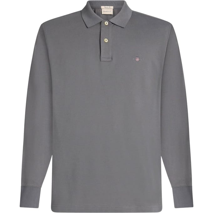 Gant Polo Long Sleeve Piqué Uni Fine Shield Embroidery Midden Grijs / male