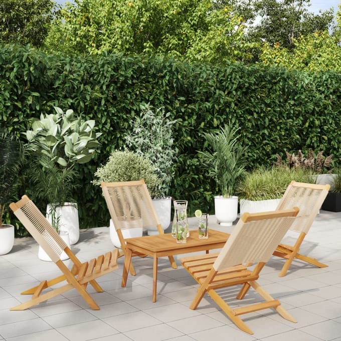 vidaXL - Opklapbare - stoelen, - 4 - stuks, - beige, - massief - acaciahout