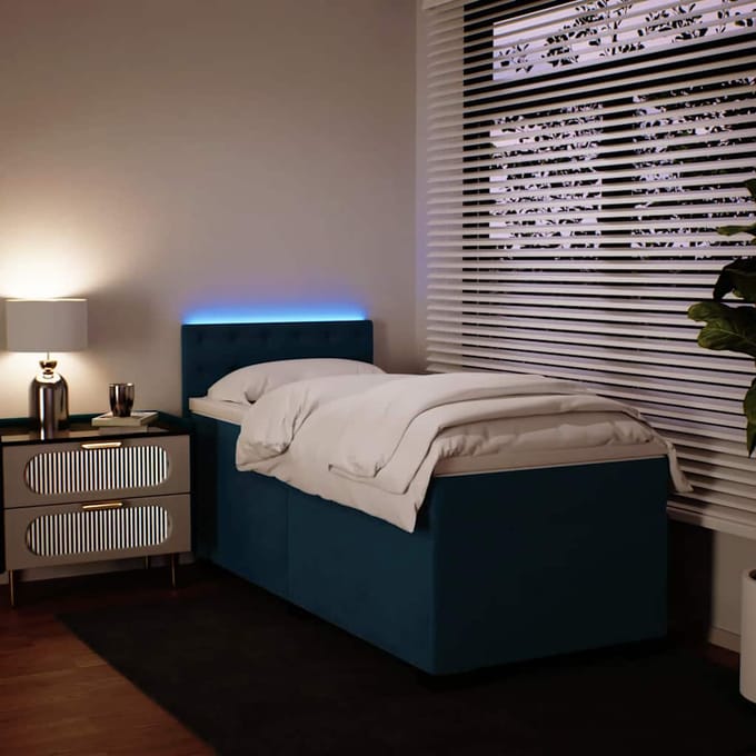 vidaXL - Boxspring - met - matras - fluweel - blauw - 100x200 - cm