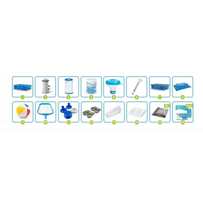 Intex Rectangular Frame - Opzetzwembad - 300 x 200 x 75 cm - Met Filterpomp - 16-in-1 Mega Set