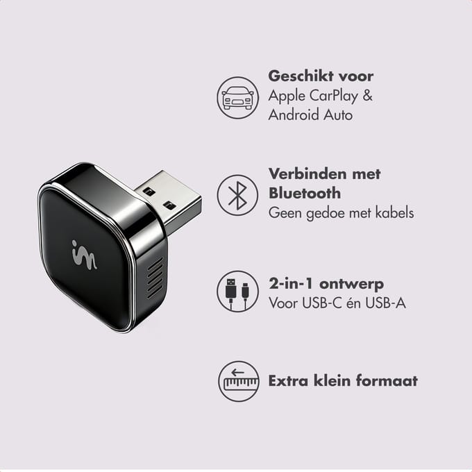 imoshion Premium Mini 2-in-1 Auto Dongle - Geschikt voor Apple CarPlay en Android Auto - USB-C / USB-A
