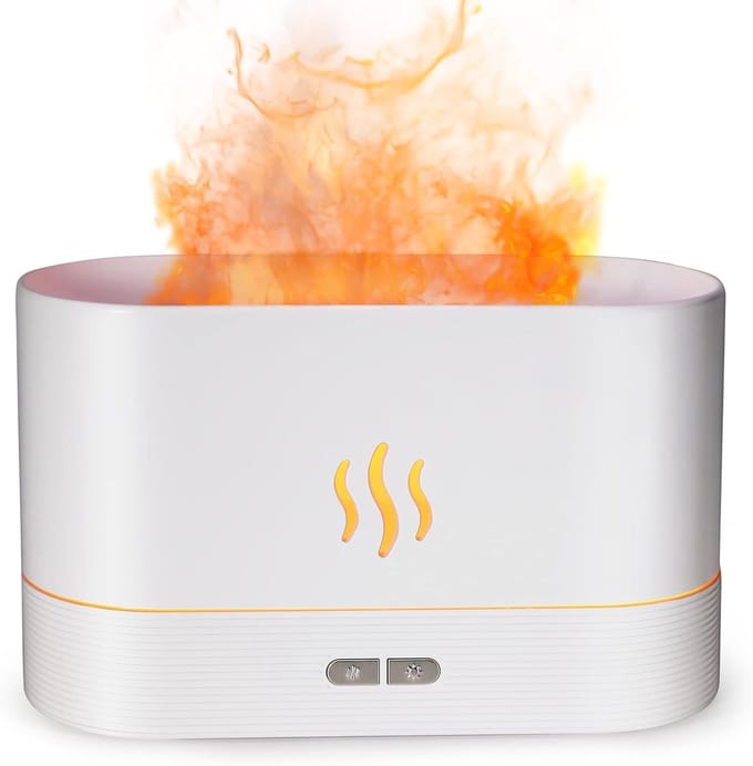 Luchtbevochtiger Vlameffect | Aroma Diffuser | 180 ml | 2 Lichtstanden | Etherische Olie | USB Sfeerlamp | Vlamdiffuser Wit