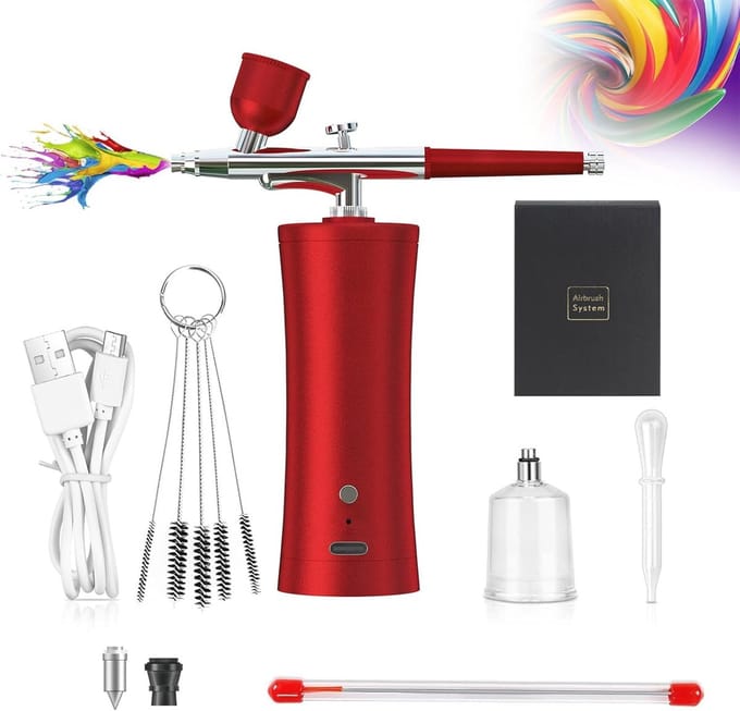 Draadloze Airbrush Set met Compressor voor Make-up, Handwerk en Taartdecoratie