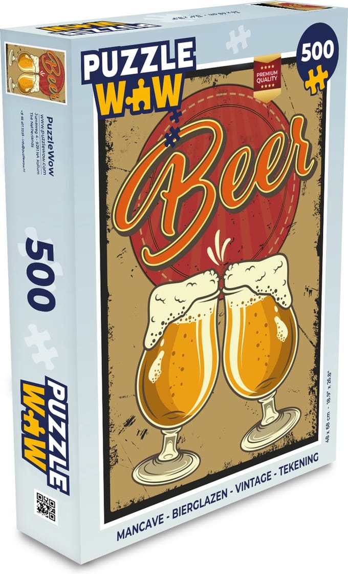 Puzzel Mancave - Bierglazen - Vintage - Tekening - Legpuzzel - Puzzel 500 stukjes