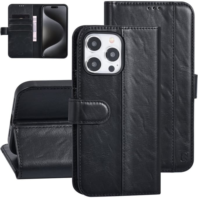 UNIQ Accessory Back Cover - iPhone 15 Pro Max - Zwart - 360° Bescherming - Kaartsleuven