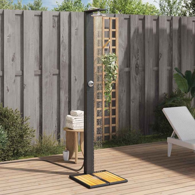 vidaXL - Buitendouche - 50x55x224 - cm - poly - rattan - en - acaciahout - zwart