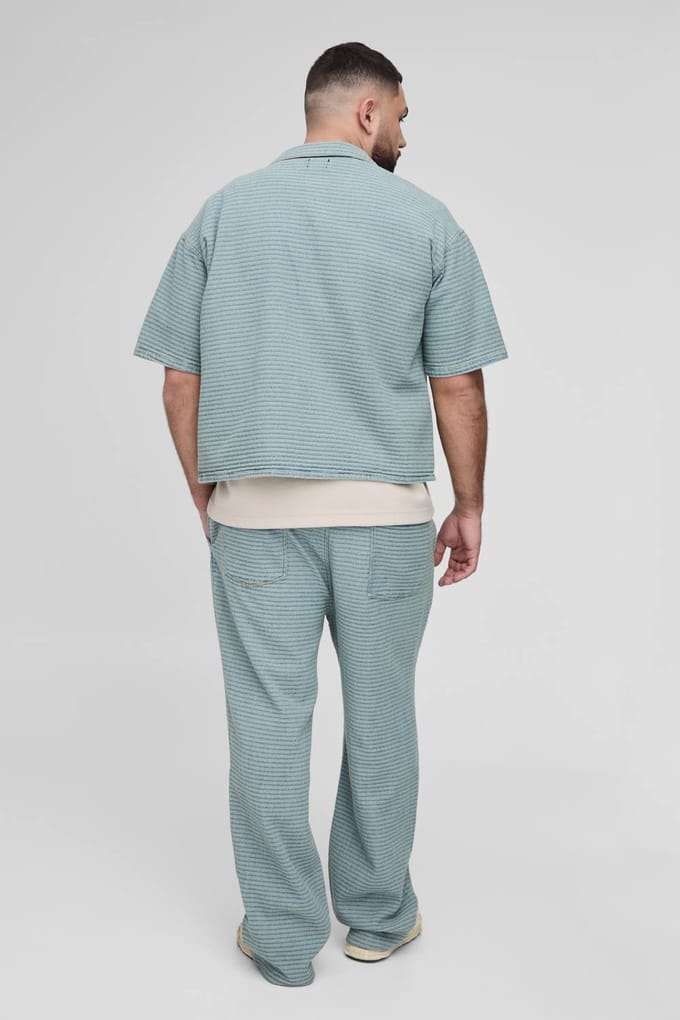 Plus Jacquard Denim Boxy Oversized Revere Shirt | Light Wash | Size 2XL