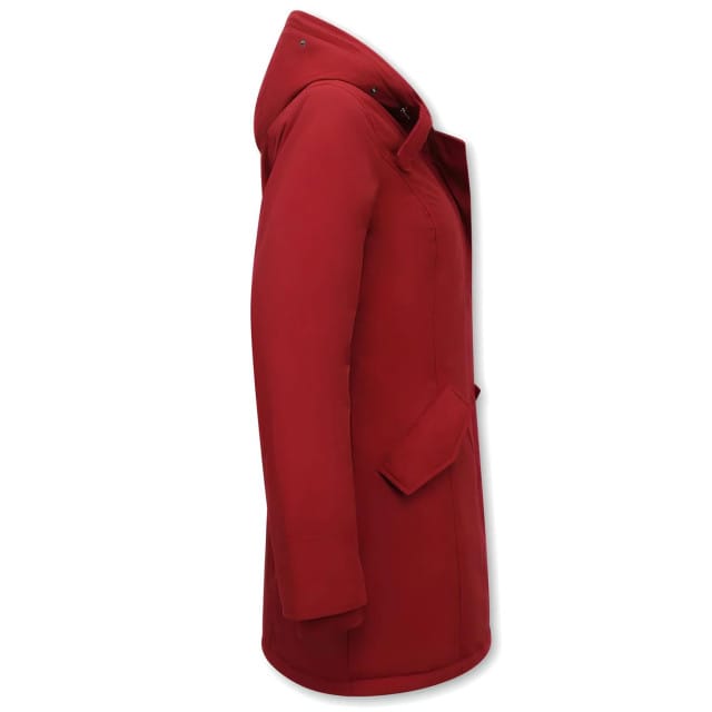 Gewatteerde Jas Dames - Lange Winterjas Dames met Capuchon - Getailleerde Slim Fit Jas - Winterjas Dames Waterdicht - 280 - Rode Jas