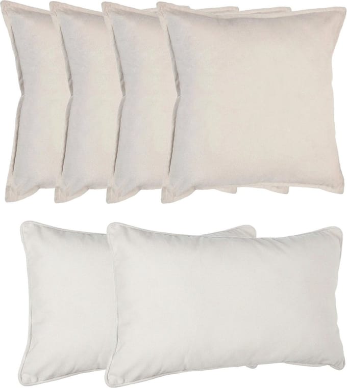 Atmosphera Bank/sierkussens Sophia - set 6x - Ivoor wit - polyester - met rits - In 2 formaten