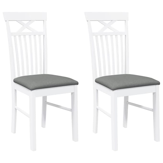 vidaXL Eetkamerstoelen met kussens 2 st massief hout rubber wit