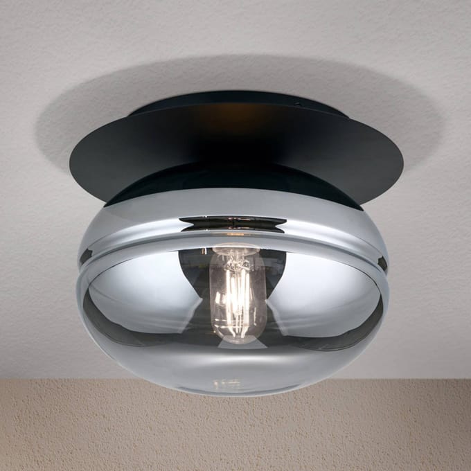ORION Plafondlamp Richard, metaal zwart, glas rook