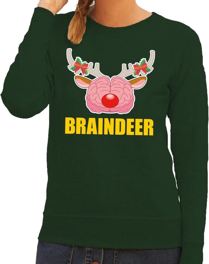 Foute kersttrui / sweater braindeer groen voor dames - Kersttruien S