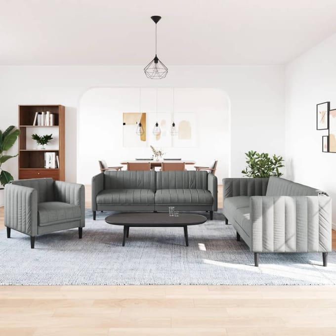 vidaXL - 3-delige - Loungeset - stof - donkergrijs