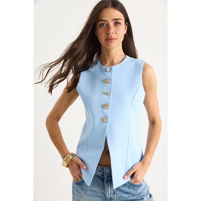 Aangesloten Mouwloze Knopsluiting Vest met Polokraag