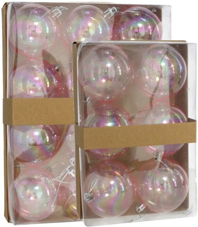 Kerstballen - 18x st - transparant parelmoer - D6 en D8 cm - kunststof