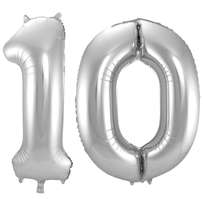 Folieballon 10 jaar - Zilver - 86 cm