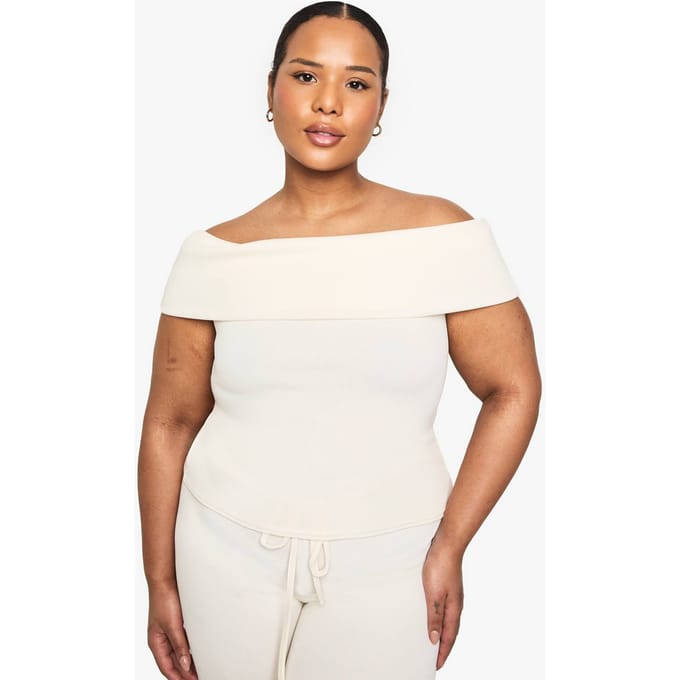 boohoo Dames Plusmaat Bardot-top | Ecru | Maat: 44