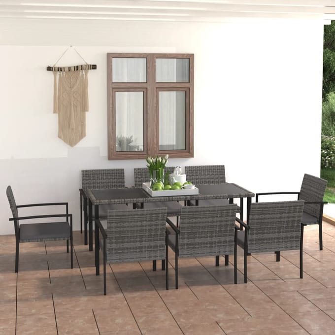vidaXL - 9-delige - Tuinset - poly - rattan - grijs