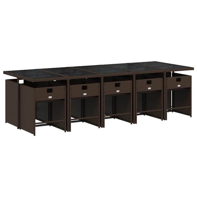 vidaXL - 11-delige - Tuinset - met - kussens - poly - rattan - bruin
