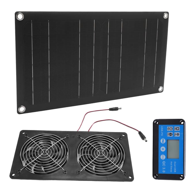 6 Inch Dubbele Afzuigventilatoren 20W Op Zonnepaneel Werking Ventilator met Tijdschakelaar black