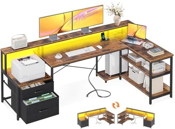 Geformeerd Bureau 75" met Filesysteem - Vintage Stijl