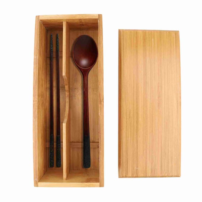Japanse Eetstokjes Doos Servies Lepel Kooi Bamboe Opbergdoos Container brown