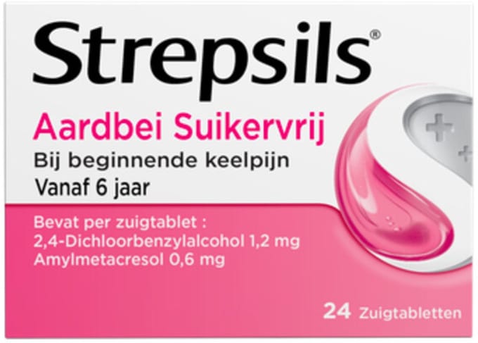 Strepsils Aardbei Suikervrij - 3 x 24 zuigtabletten