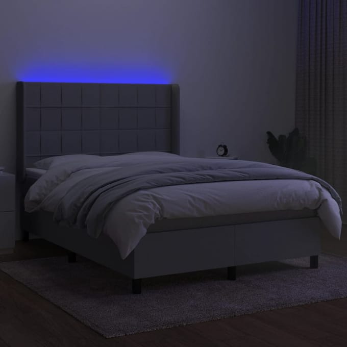 vidaXL - Boxspring - met - matras - en - LED - stof - lichtgrijs - 140x190 - cm