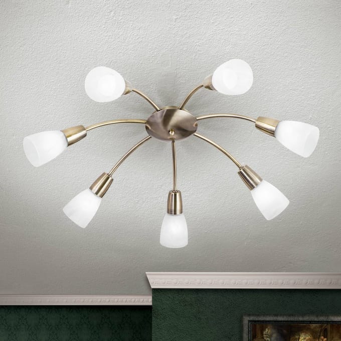 ORION Plafondlamp Tullo, 7-lamps, messing antiek