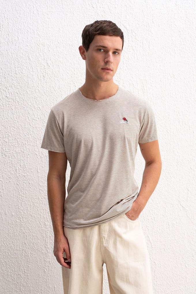 Gestreepte Ronde Hals T-Shirt met Borduursel