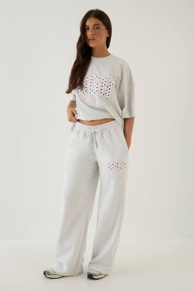 Dames Dsgn Studio Rechte Pijp Joggingbroek Met Polkadot Applicatie | Asgrijs | Maat: Medium