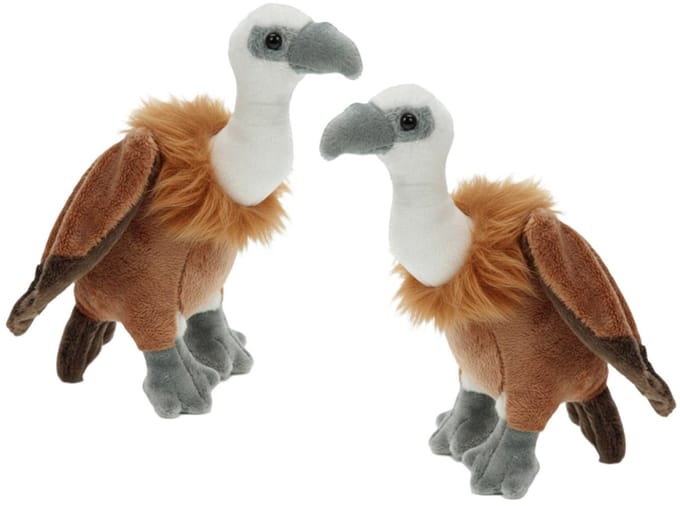 Cornelissen Pluche vale gieren knuffel vogels - 2x - bruin - 21 cm - knuffeldieren - groepje - aaseters