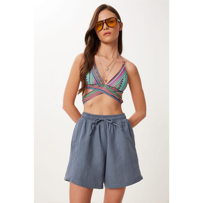 Hoge Taille Wijde Been Katoenen Shorts
