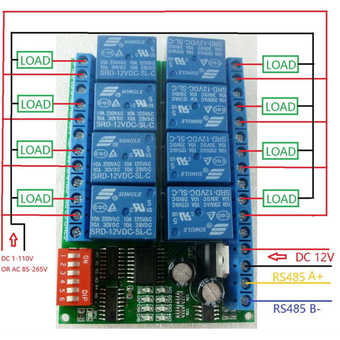 12V 8CH RS485 relais seriële poort afstandsbediening schakelaar voor PLC-besturingskaart