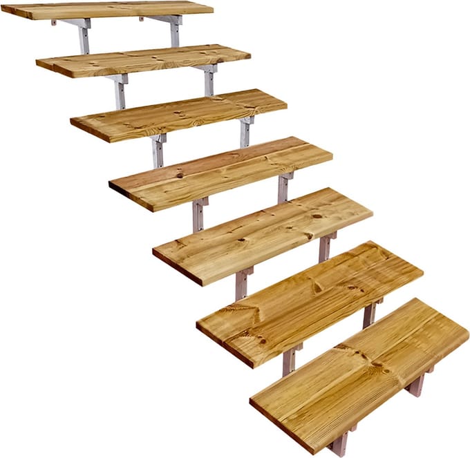 Buitentrap staal OSLO H122cm - 7 treden geïmpregneerd hout breedte 60cm