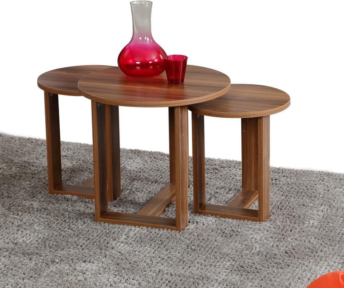 Set van 3 Nesttafels Walnoot Kleur - Elegant en Ruimtebesparend
