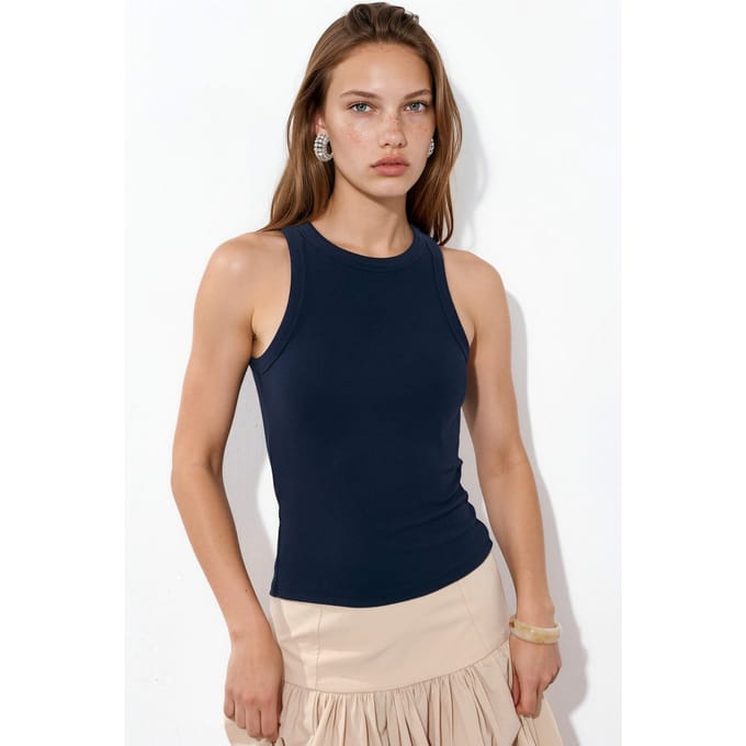 Geribbelde Katoenmix Tanktop