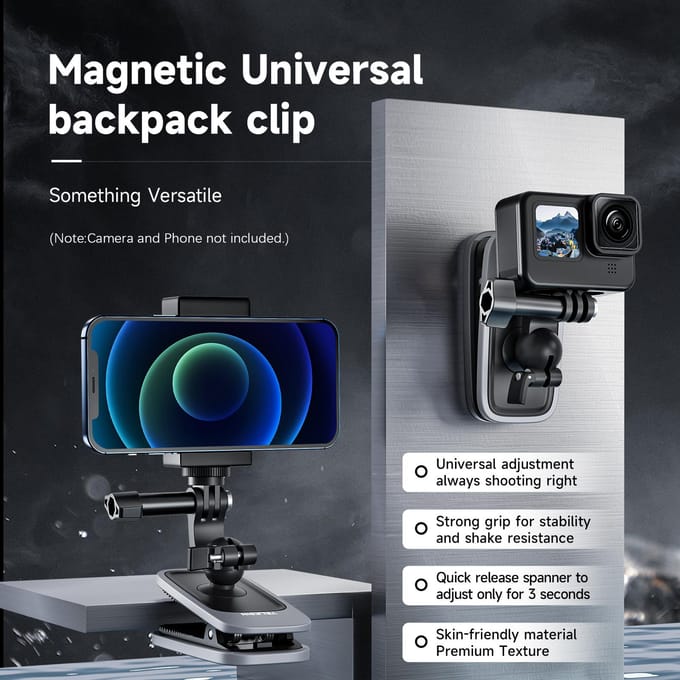 TELESIN Rugzakriemklem Magnetische draaibare clip voor camera 360 graden draaibare verstelbare riembevestiging Snel zwart