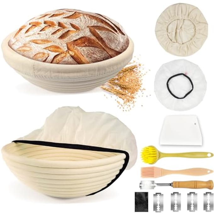 Rond Rijsmandje Set 23cm met Broodpars, Deegschraper en Bakkersmes voor Thuisbakkers