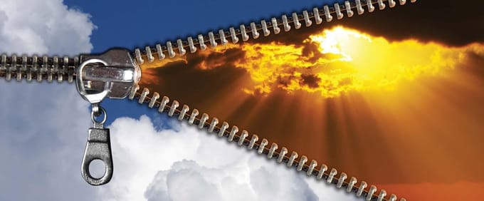 Fotobehang Zipper Sky Clouds Sun Beam Light | PANORAMIC - 250cm x 104cm | 130g/m2 Vlies
