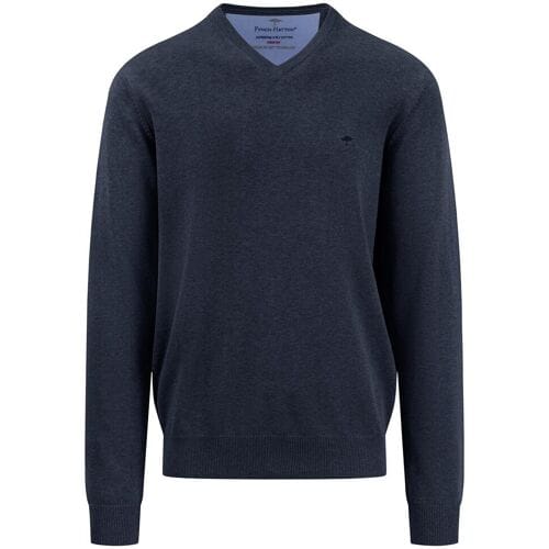 Fynch-Hatton Trui V-Neck Uni Superfine Cotton Navy / male