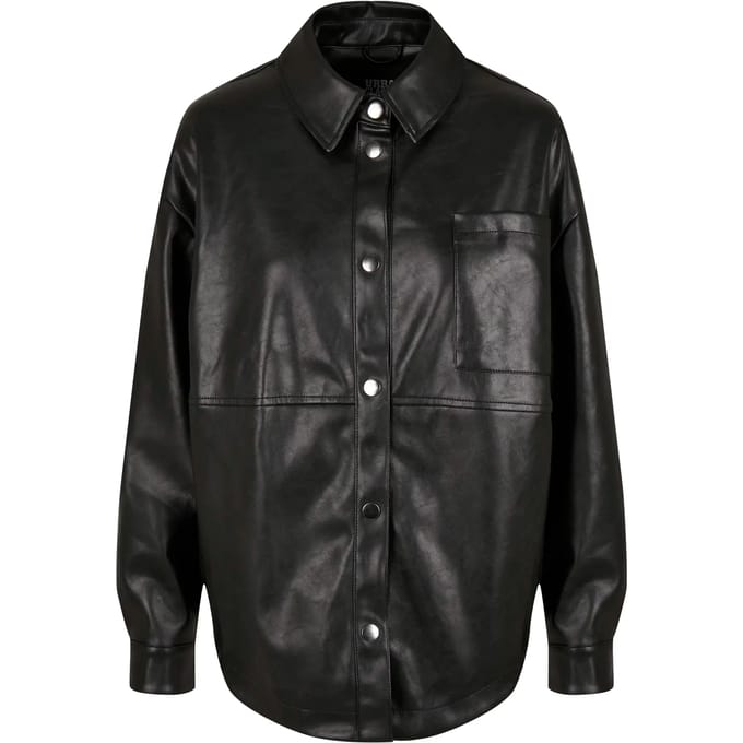Urban Classics - Faux Leather Blouse - S - Zwart