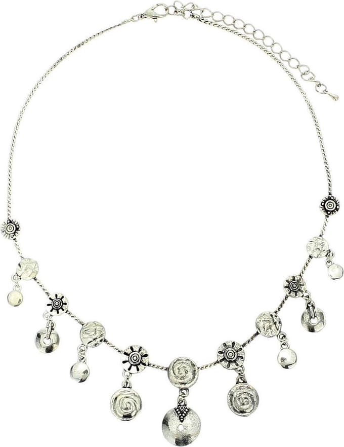 Behave - korte damesketting - munt hangers - zilverkleur - boho stijl